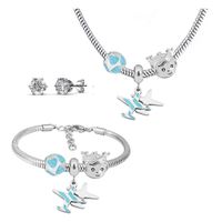 Wholesale Stainless steel earring bracelet necklace children jewelry set with cubic zircon for little boy baby