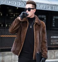 Wholesale Sleeve Lapel Neck Brown Winter Warm Coat Male Loose Solid Color Jacket Mens Zipper Faux Fur Coat Long