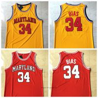 Wholesale University of Maryland Len Bias Basketball Jersey Red Yellow All Stitched and Embroidery Size S XL Top Quality