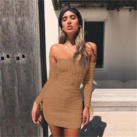 Wholesale Bodycon Dress Women Solid Color Party Club Dress Womens Designer Stacked Dress Spring Long Sleeve Sexy Strapless