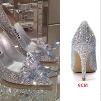 Wholesale New Red Silver Gold Bling Luxury Designer Women Cinderella Crystal Shoes High Heels Wedding Bridal Shoes Rhinestone Evening Party Prom Shoes