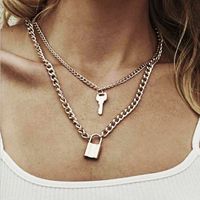 Wholesale Double Layer Key Padlock Pendant Necklace Women Fashion Gold Color Thick Chain Alloy Lock Necklace Femme Punk Gothic Jewelry