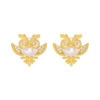 Wholesale Western Fashion Funny Owl Stud Earrings Golden Rhinestone Pearl Statement Earrings For Women Animal Jewelry Gift