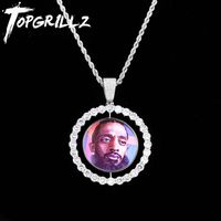 Wholesale TOPGRILLZ Custom Made Photo Rotating double sided Medallions Pendant Necklace With mm Tennis Chain Zircon Men s Hip hop Jewelry Y200810