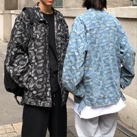 Wholesale ins hip hop cashew flower fashion brand full print loose washed denim jacket long sleeve jacket men and women fashion