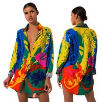 Wholesale New Fashion Women Shirt Dress Long Sleeve Vestidos Designer Dresses Colorful Painted One Piece Clothing