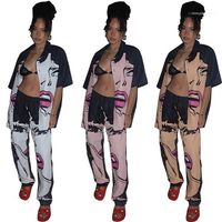 Wholesale Piece Pants Woman Summer Loose Lapel Neck Shirts With Wide Leg Pant Sets Women Hip Hop Clothes Womens Face Two