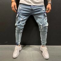 Wholesale Men s Jeans Mens Cargo Casual Skinny Multi pocket Pants Fashion American Style Biker Hip Hop Denim Trousers
