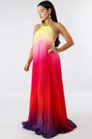 Wholesale Party Dress Elegant Gradient Color Chiffon Maxi Dress Beach Backless Clothing Womens Summer Designer