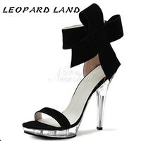 Wholesale Sandals LEOPARD LAND cm Heels Round Suede Bow Tie Buckle Ultra fine High Heel Package Dress Party Women s LYP