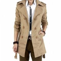 Wholesale Men s Trench Coats Windbreaker Jacket Vintage Black Khaki Spring Autumn Smart Business Coat Male Double Breasted Retro Classic Long Men