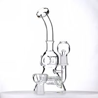 Wholesale Two bowls pyrex hand beaker bong glass water pipe bong oil rig recycler bong double filter dab rig