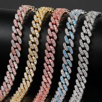 Wholesale 9mm Hiphop Cuban Chain Necklace Shining Zircon Bling k Gold Plated Copper Small Diamond Miami Cuban Link Chain16 quot quot