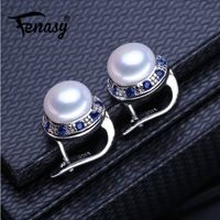 Wholesale Stud FENASY Sterling Silver Earrings Natural Pearl Crystal Sapphire Emerald For Women Party Jewelry