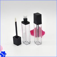 Wholesale 7Ml Empty Lip Gloss Tubes Square Flat Type Packaging Bottle Clear Lipgloss Containers Plastic With Blcak Cap Beauty Tools lk B2