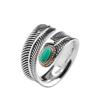 Wholesale 925 Sterling Silver Turquoise Rings Retro Feather Open Stacking Statement Rings for Women Men Gift Jewelry