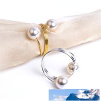 Wholesale New Dinner Banquet Faux Pearl Napkin Rings Serviette Buckle Holders Wedding Birthday Date Anniversray Party Table Decoration Napkin Ring