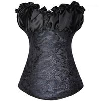 Wholesale Bridal Corse Bustiers Frill Jacquard Brocade Corset Plus size Lace up Women Ribbon Floral Embroidery Overbust Sexy Dance