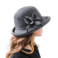 Wholesale Stingy Brim Hats Wool Cloche Women For Winter Black Red Wide Fedora Elegant Floral Hat Ladies Cap M58