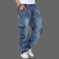 Wholesale Men s Baggy Plus Size Multi Pockets Skateboard Cargo For Men Tactical Denim Joggers Jeans MX200814