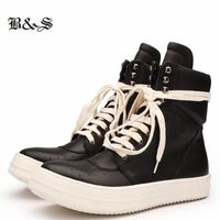 Wholesale Boots Black Street Lace Up Genuine Leather Flat Trainer Sneaker Ge basket Men Rock Hip Hop