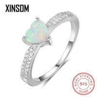 Wholesale XINSOM Fashion Heart Shaped White Opal Sterling Silver Rings For Women Luxury CZ Engagement Wedding Rings Jewelry XS880