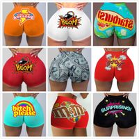 Wholesale Women Yoga Pants Large Size Fat Sexy Slim Net Red Letters Printed Shorts Cartoon Pictures New Short Leggings Ladies Hot Trousers
