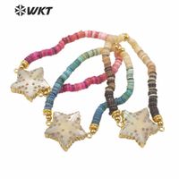 Wholesale WT MPB007 Vacation Bracelet Summer Style Resin Bead Barcelet With Shell Star Charm Bracelet Gold Plated