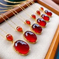 Wholesale 925 Sterling Silver Necklace With Garnet Red Natural Stone Pendants Wedding Party Jewellery For Women