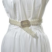 Wholesale Belts Imitation Pearl Elastic Waistband Square Buckle Rhinestone Beaded Waist Belt Dress Decor Women Elegant Wild Chain