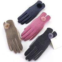 Wholesale Five Fingers Gloves Women High Elastic Thermal Touch Screen Mittens Lady Outdoor Warm Autumn And Winter Casual Fur Ball Cycling