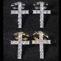 Wholesale Choucong Hip Hop Brand New Vintage Jewelry Sterling Silver Gold Fill Radiant Cut White Topaz CZ Diamond Cross Clip Dangle Earring Gift