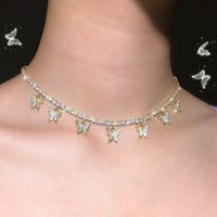 Wholesale Chokers Butterfly Necklace Chain Bling Rhinestone Pendant Statement Luxury Clear Crystal Hip Hop Jewelry Accessories