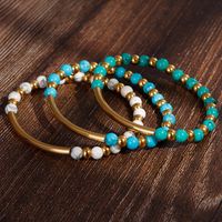 Wholesale New Fashion Women Gold Plated Turquoise Beads Charms Bracelets Stainless Steel Bohemia Beaded Bracelets for Women Jewelry Gift