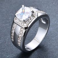 Wholesale Wedding Rings Square Cut White Blue Zircon Engagement Promise For Men Women Jewelry Simple Fashion Birthstone Ring Couples Gift