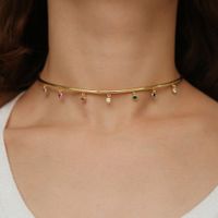 Wholesale women Torques necklace gold plated rainbow colorful cz drop round dots matal wire open cuff collar choker necklaces