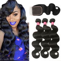 Wholesale Mink Brazilian Virgin Hair With Closure Bundles Brazilian Body Wave Hair With x4 Lace Closure Unprocessed Real Human Hair Weave