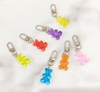 Wholesale 1PC Cute Resin Gummy Bear Keychain For Woman Candy Color Animal Bear Charms Keyring Girls Earphone Cover Jewelry Wedding Gifts