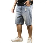 Wholesale Knee Length Shots XL Mens Plus Size Hole Short Jeans Summer Designer Light Washed Denim Pants Males Oversize Straight
