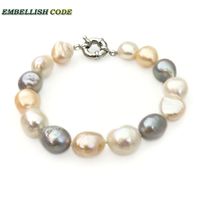Wholesale Bangle Rainbow Near Round Semi Baroque Irregular Pearl Bracelet White Peach Grey Mixed Color Real Freshwater Pearls For Summer