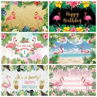 Wholesale Background Material Flamingo Birthday Party Tropical Palms Tree Beach Customized Poster Baby Kid Po Backdrop Pography Studio