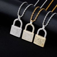 Wholesale Hot Sale Cubic Zircon Lock and Key Pendant Necklace Gold Silver Plated Mens Hip Hop Jewelry Gift