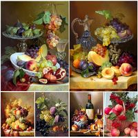 Wholesale Diy D Diamond Painting Full Square Fruit Diamond Embroidery kitchen Table Grape Peach Mosaic Picture of Rhinestones Decor Gift