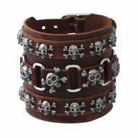 Wholesale Men s Trendy Alloy Skulls Beaded Bracelets Punk Rock Jewelry PLB076 Multi color Leather Woven Hip Hop Accessory
