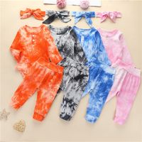 Wholesale Tie dye Designers Kids Clothes Baby Long Sleeve Hoodie Sweaters Jumpsuits Pants Headbands three Piece Set Autumn Children Rompers New D82505
