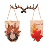 Wholesale Gobble Flags Hanging Rope Thanksgiving Garden Flag Turkeies Rectangle Banner Burlap Cloth Maple Leaves back Yard New jx C2