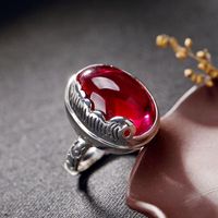 Wholesale 925 Sterling Silver Natural Stone Lapis Ruby Red Chalcedony Ring Gemstone Red Corundum Rings Fine Jewelry For Women