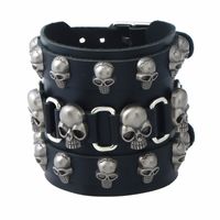 Wholesale Trendy Punk Rock Bracelets color black PRB001 Leather Woven Accessory Male Fashion Alloy Skull Rivets Beaded Hip Hop Charm Jewelry