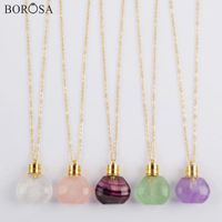 Wholesale BOROSA Clear Crystal Essential Oil Bottle Pendant Necklace Fluorite Amethysts Perfume Bottle Pendant Necklace for Women G1978