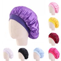 Wholesale Kid Bath Hat Wide Brim Fitted Sleep Hats Candy Color Elastic Hair Bonnets Silk Satin Round Head Wrap Bedroom Products ba B2